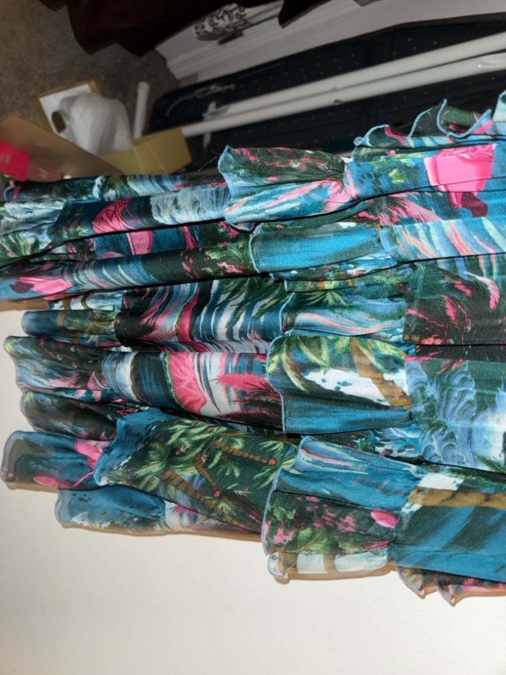 MSGM Teal Tropical Ruffle Midi Dress with Pink Accents - Picture 5 of 14